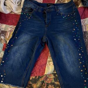 Ashley Stewart Blue Embellished Cropped Jeans